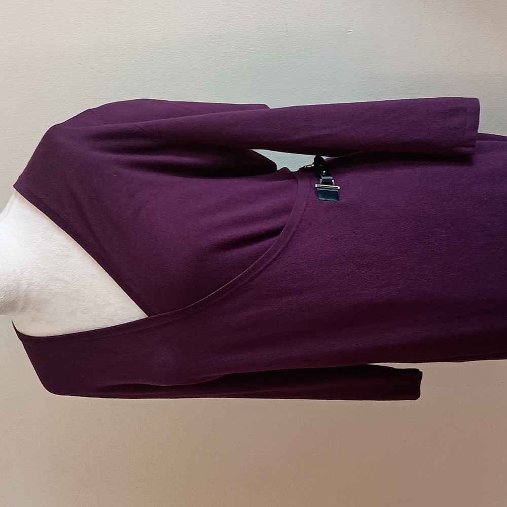Calvin Klein Knitted Wrap Dress Plum Long Sleeve Midi Length